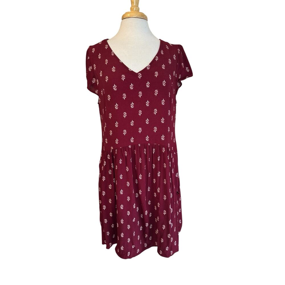 GARNET HILL Summer Day Dress in Burgundy Red Floral Size 14 Womens Rayon Lined